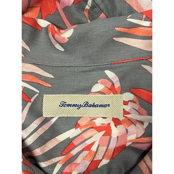Tommy Bahama Mens XL Button-Down Tropical Floral Shirt Silk Gray Pink EUC - Picture 7 of 9